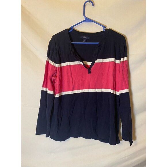 Chaps Womens Plus Size Sweater Stripes Pink Navy 2X Vneck - Picture 1 of 2